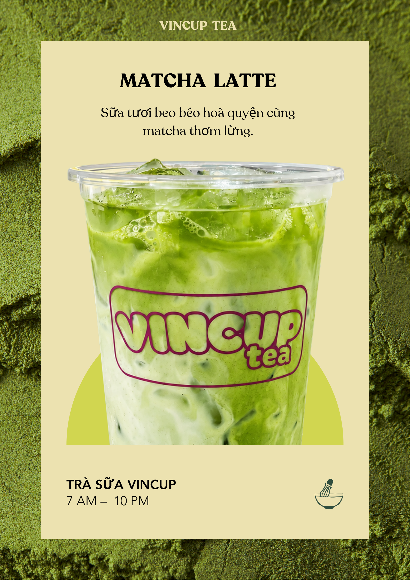 Green and Beige Modern Iced Matcha Grand Opening Poster